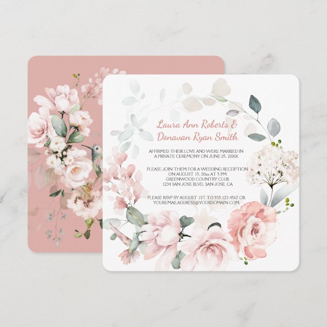 Rosas Blush Hummingbird Sage Greenery Casamento (Frente/Verso)