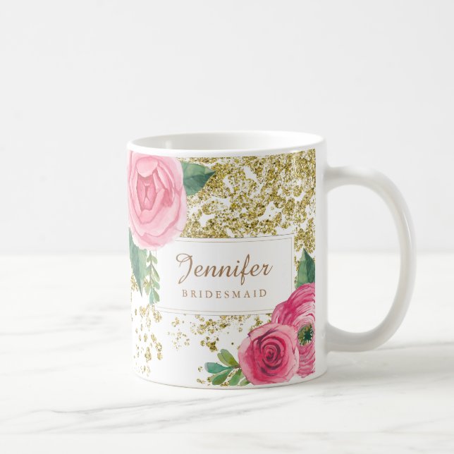 Rosas bonitos da Aquarela com a caneca Dourado do (Direita)