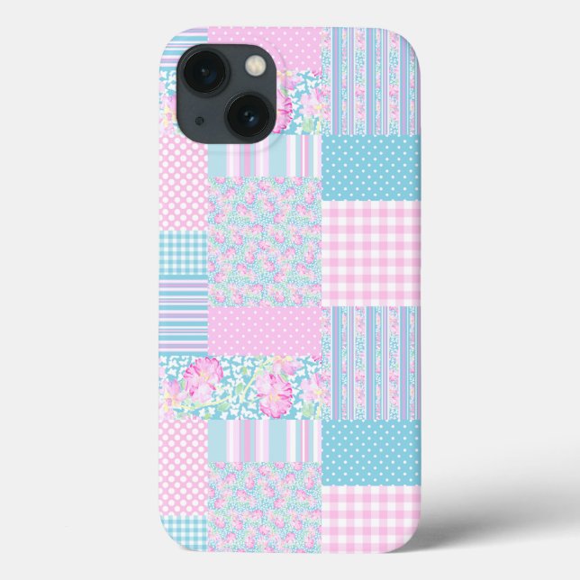 Rosas Borboletas Faux Patchwork iPhone 6 Case (Verso)