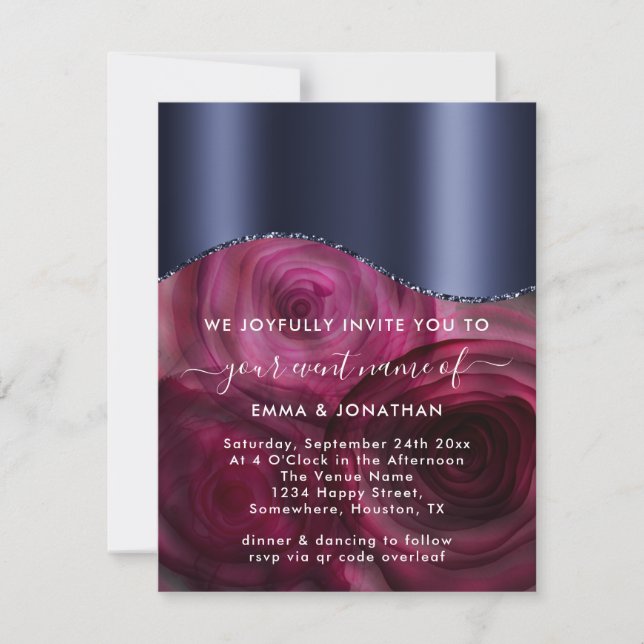 Rosas Borda Bordo QR Código Marsala Marinho Azul (Frente)