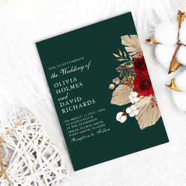 Rosas Borgonha em Convite de Casamento Verde Esmer