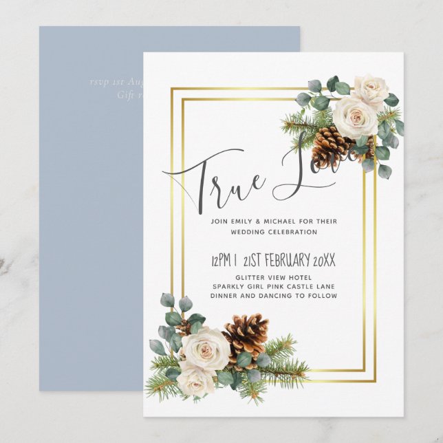 Rosas brancas casamentos no inverno Azul-poeirento (Frente/Verso)