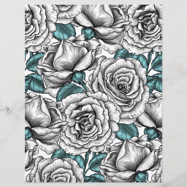 Rosas brancas com folhas azuis (Frente)