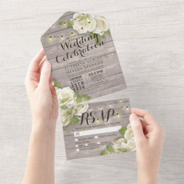 Rosas brancas Cordas Luzes Rústicas Casamento de M