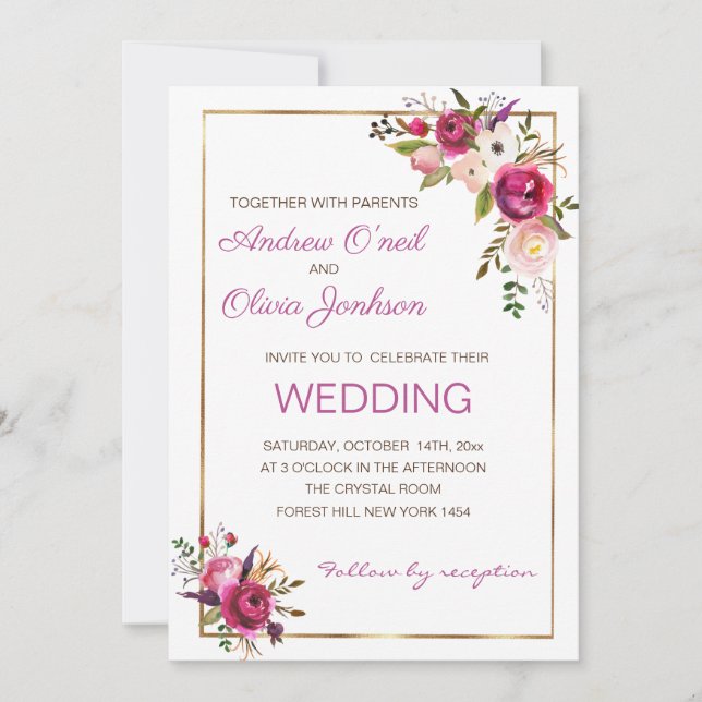 Rosas Brancas de Convite para Casamento (Frente)