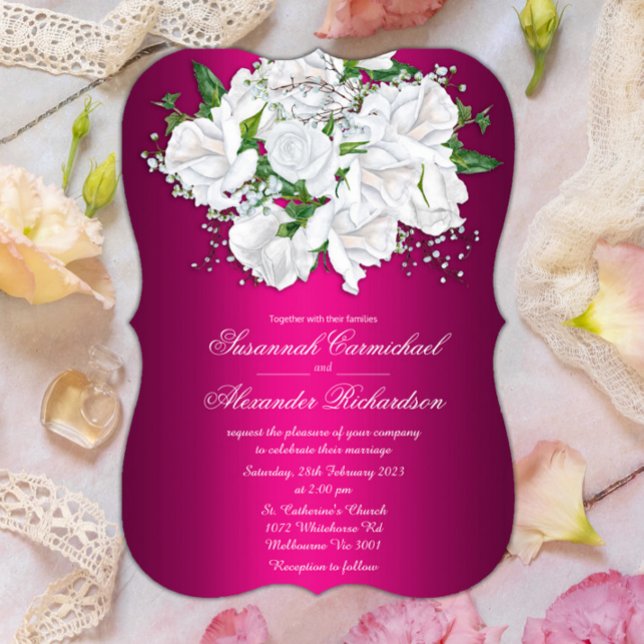 Rosas Brancas e Convite para Casamento Rosa Fuchsi (Criador carregado)