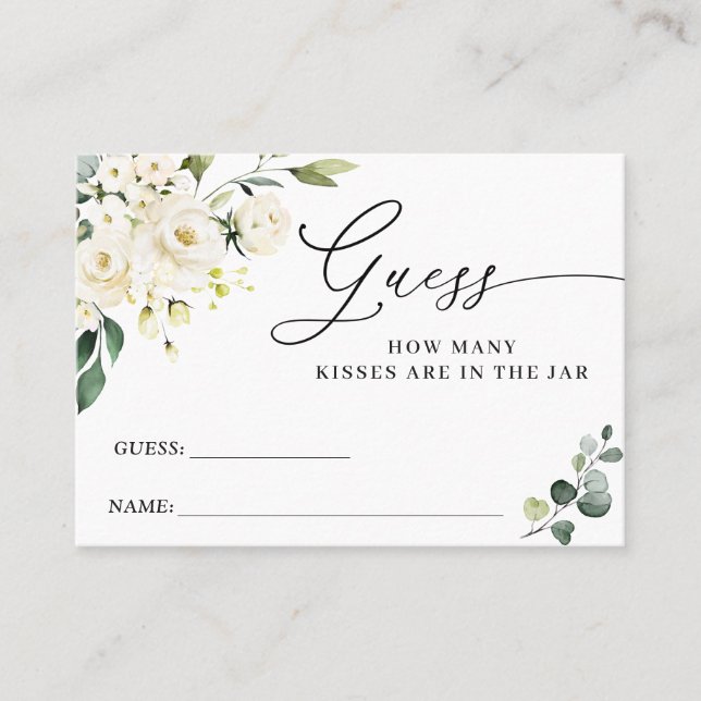 Rosas brancas Eucalyptus adivinha quantos cartões  (Frente)