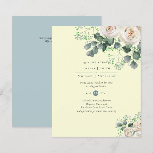 Rosas brancas Sage Eucalyptus Lemon Amarelo WEDDIN (Frente/Verso)