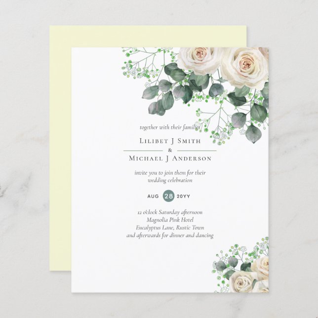 Rosas brancas Sage Eucalyptus Lemon Amarelo WEDDIN (Frente/Verso)