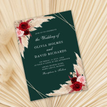 Rosas Burgundy sobre Convite de Casamento Verde Es