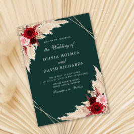 Rosas Burgundy sobre Convite de Casamento Verde Es