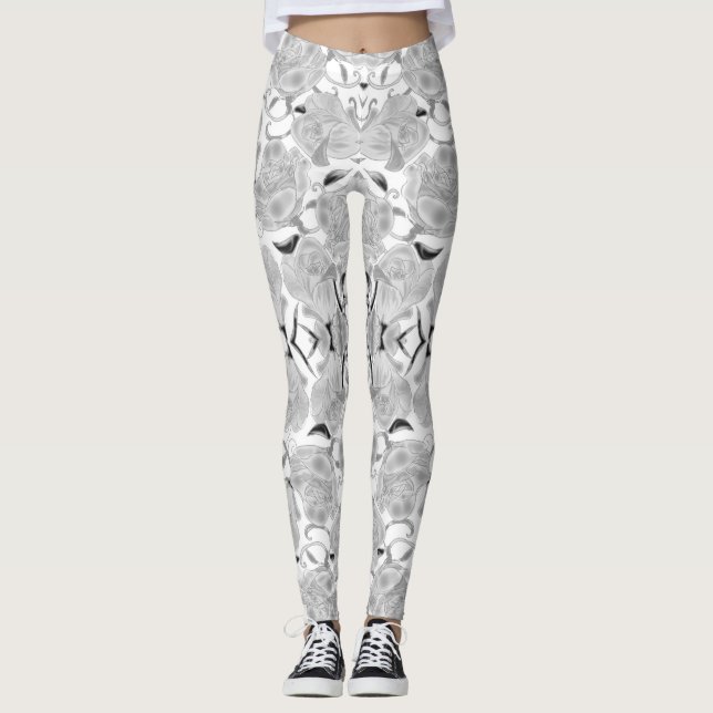 Rosas Cinzas em Leggings Brancas (Frente)