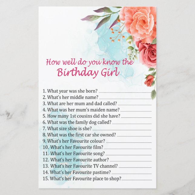 Rosas Como você conhece bem a aniversariante (Frente)