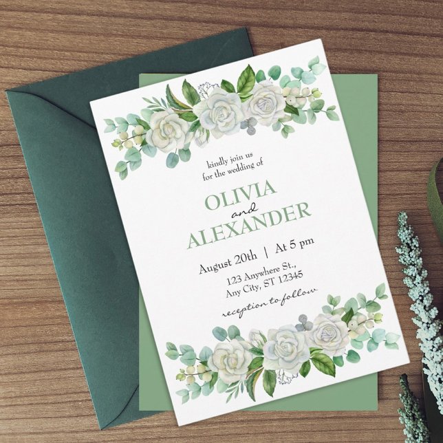 Rosas Convite para Casamento Verde Pastel (Criador carregado)