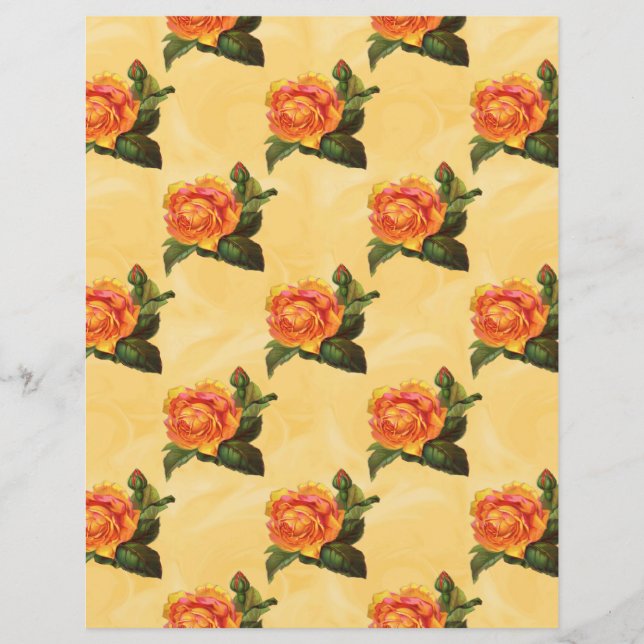 Rosas cor de laranja no Papel Scrapbook Amarelo (Frente)