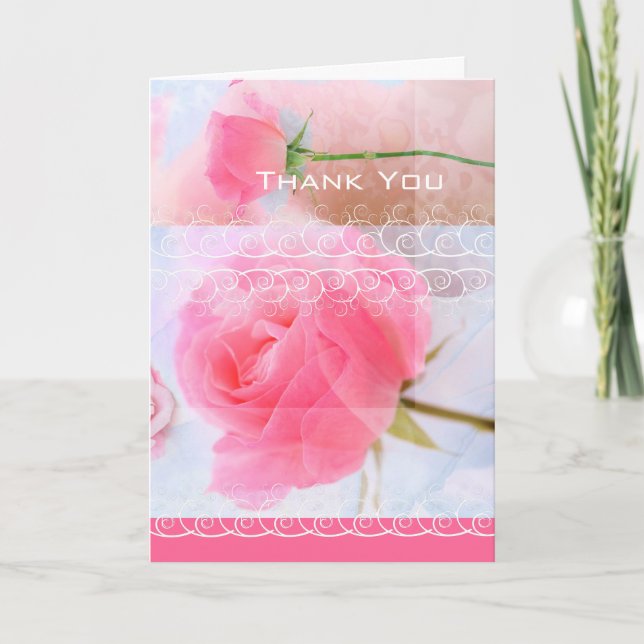 Rosas cor-de-rosa, cartão de agradecimento (Frente)