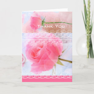 Rosas cor-de-rosa, cartão de agradecimento