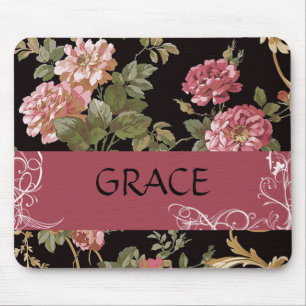 Rosas Cor-de-Rosa em Mouse Pad Personalizado Preto