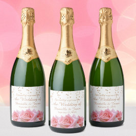 Rosas cor-de-rosa no rótulo de vinho espumante bra