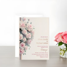 Rosas cor-de-rosa-pinceladas Convites de Casamento