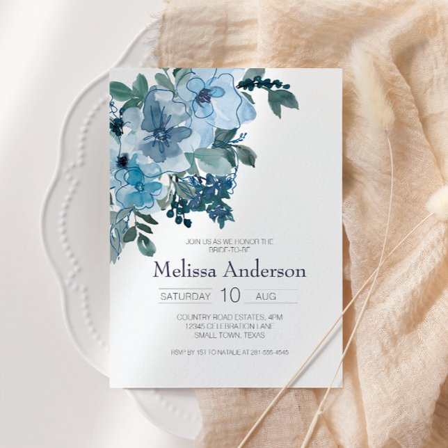 Rosas de Aquarela Azul Pastel Chá de panela Floral (Criador carregado)