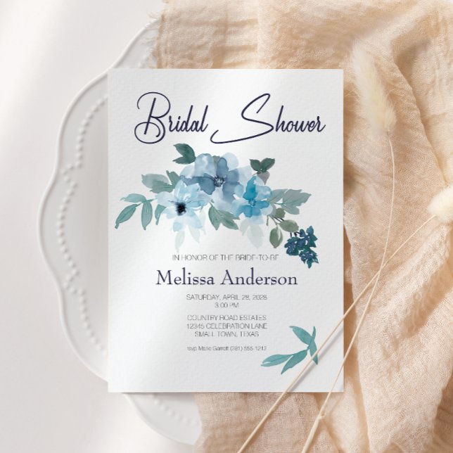 Rosas de Aquarela Azul Pastel Chá de panela Floral (Criador carregado)