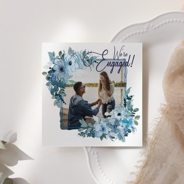 Rosas de Aquarela Azul Pastel Noivado Elegante (Criador carregado)