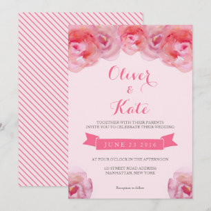 Rosas De Aquarela Rosa Convite De Casamento Floral