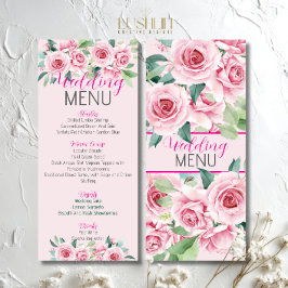 Rosas de Aquarela Rosa Menu Plano de Casamento