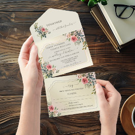 Rosas de Aquarela Todos em Um Convite de Casamento