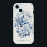 Rosas de Aquarelas Azuis de Pastel Elegantes Perso<br><div class="desc">Leve rosas,  flores e folhagem,  azuis e esbranquiçadas,  poeirentas,  azuis e esbranquiçadas,  sobre fundo branco antigo,  com campo de texto para o seu nome,  iniciais ou monograma.</div>