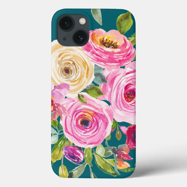 Rosas de aquarelas em rosa e creme no chão (Verso)