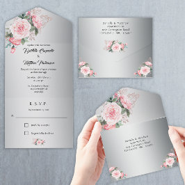 Rosas de Boho Rosa e Casamento de Prata Metálico