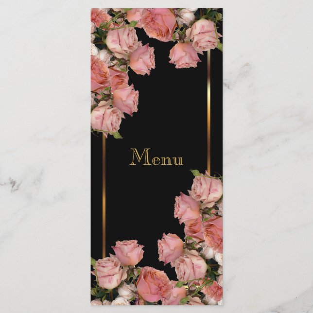 Rosas de Casamento Rosa Elegantes - Menu (Frente)