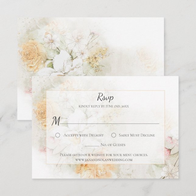 Rosas de cor d'água amarela e rosa RSVP (Frente/Verso)