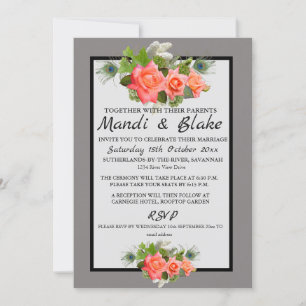 Rosas de Coral Elegante e Convite para Casamento d