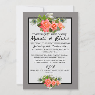 Rosas de Coral Elegante e Convite para Casamento d