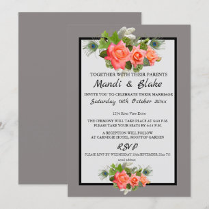 Rosas de Coral Elegante e Convite para Casamento d