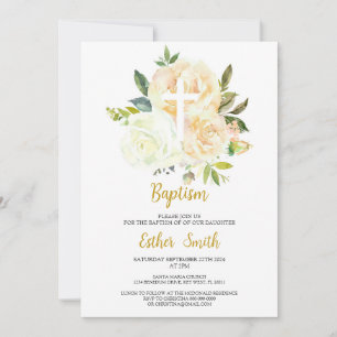 Rosas de Creme Branco Convite para Batismo