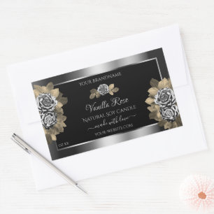 Rosas de folheto com etiquetas de produto preto e
