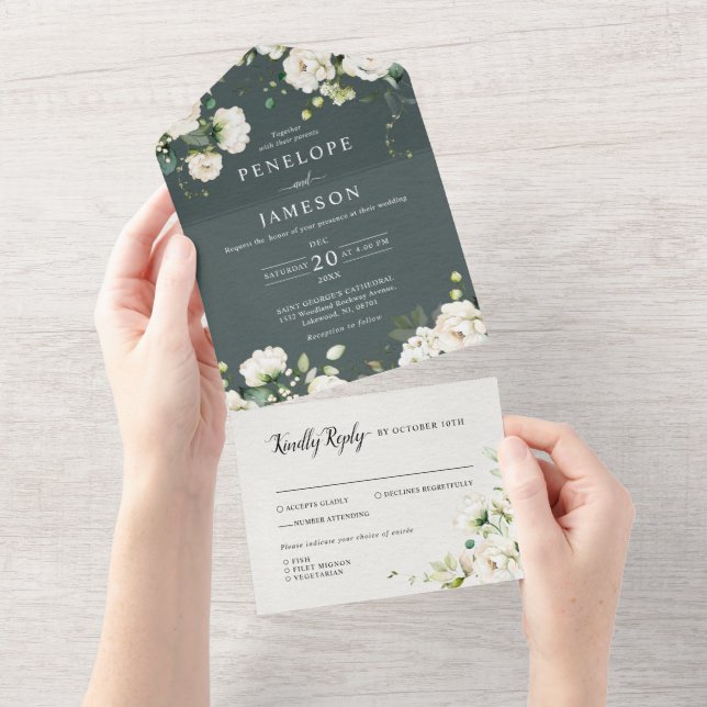 Rosas De Ivory Brancos Casamento Botânico Floral A (Tearaway)