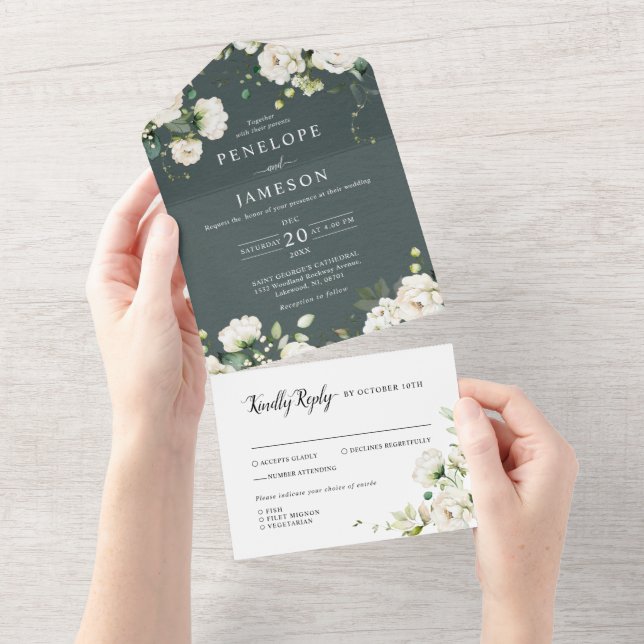 Rosas De Ivory Brancos Casamento Botânico Floral A (Aba destacável)