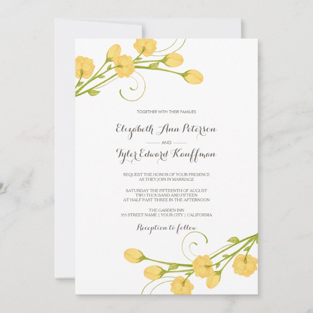 Rosas de Jardim Amarelo - Convite para Casamento (Frente)