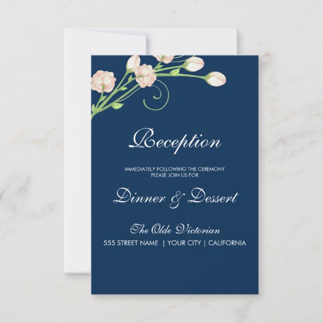 Rosas de Jardim Antigas em Azul - Cartão de Recepç (Frente)