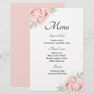 Rosas de Jardim Elegante Menu de Casamento Floral 