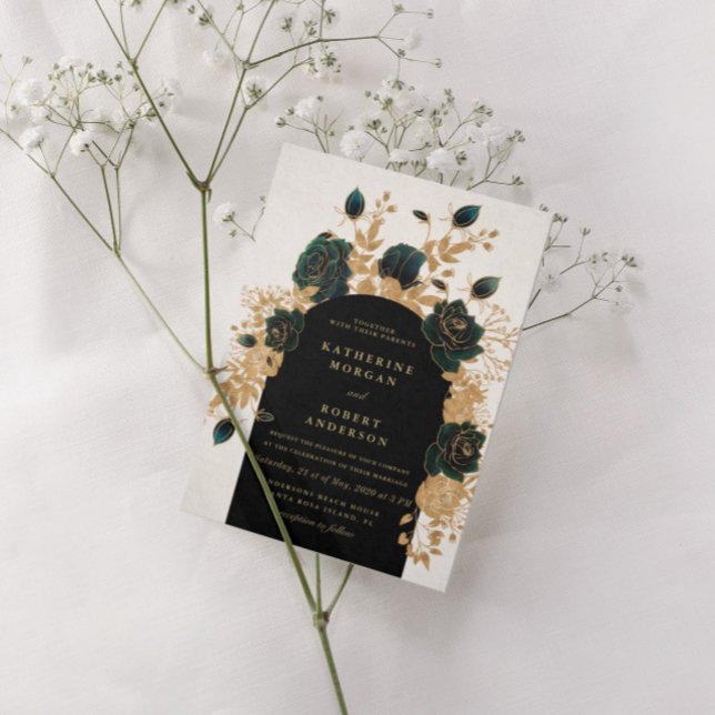 rosas de ouro verde aquarela Convite para Casament (Criador carregado)