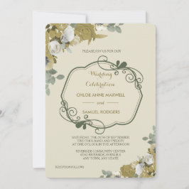 Rosas de outono no Convite para Casamento Dourado