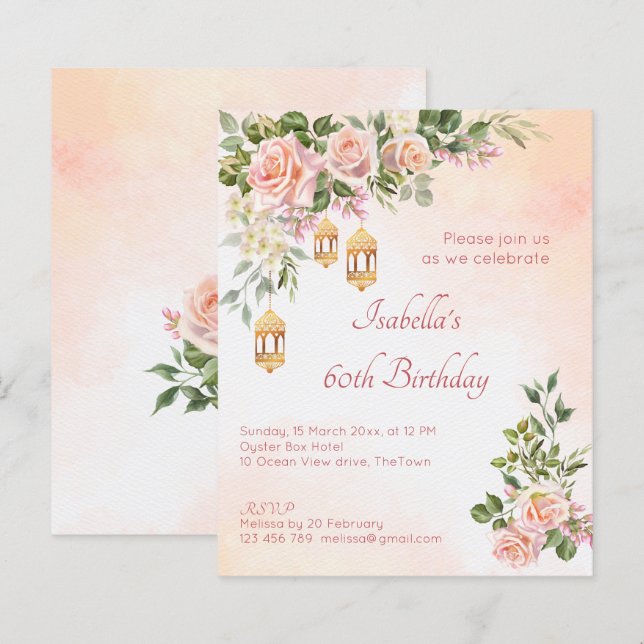 Rosas de pastel  marroquinos convidam (Frente/Verso)