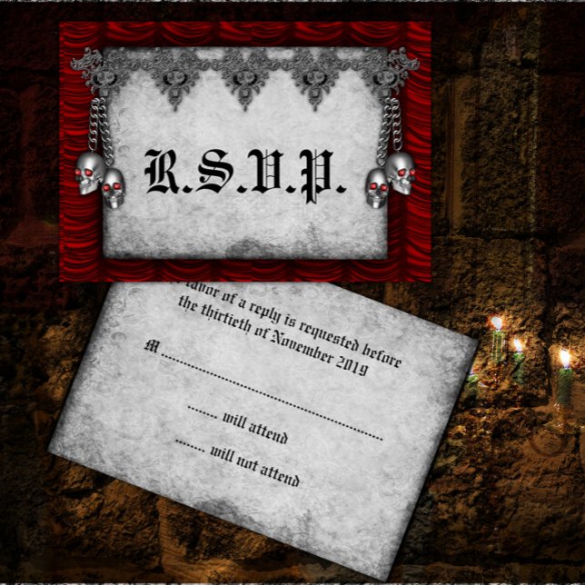 Rosas de sangue e RSVP de Casamento Gótico de Seda (Criador carregado)