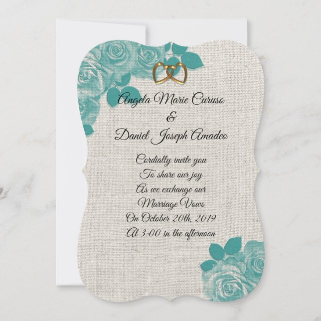 Rosas de Teal de Convite para Casamento na Roupa (Frente)